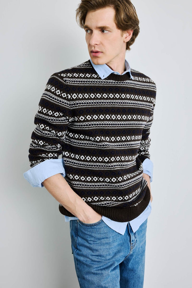 DeFacto Brown Man Regular Fit Knitwear Pullover Casual - Image 1